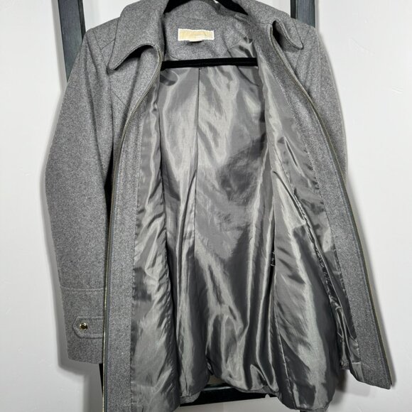 Michael Kors Gray Wool Blend Zip-Up Coat with Gold Hardware - Picture 5 of 12